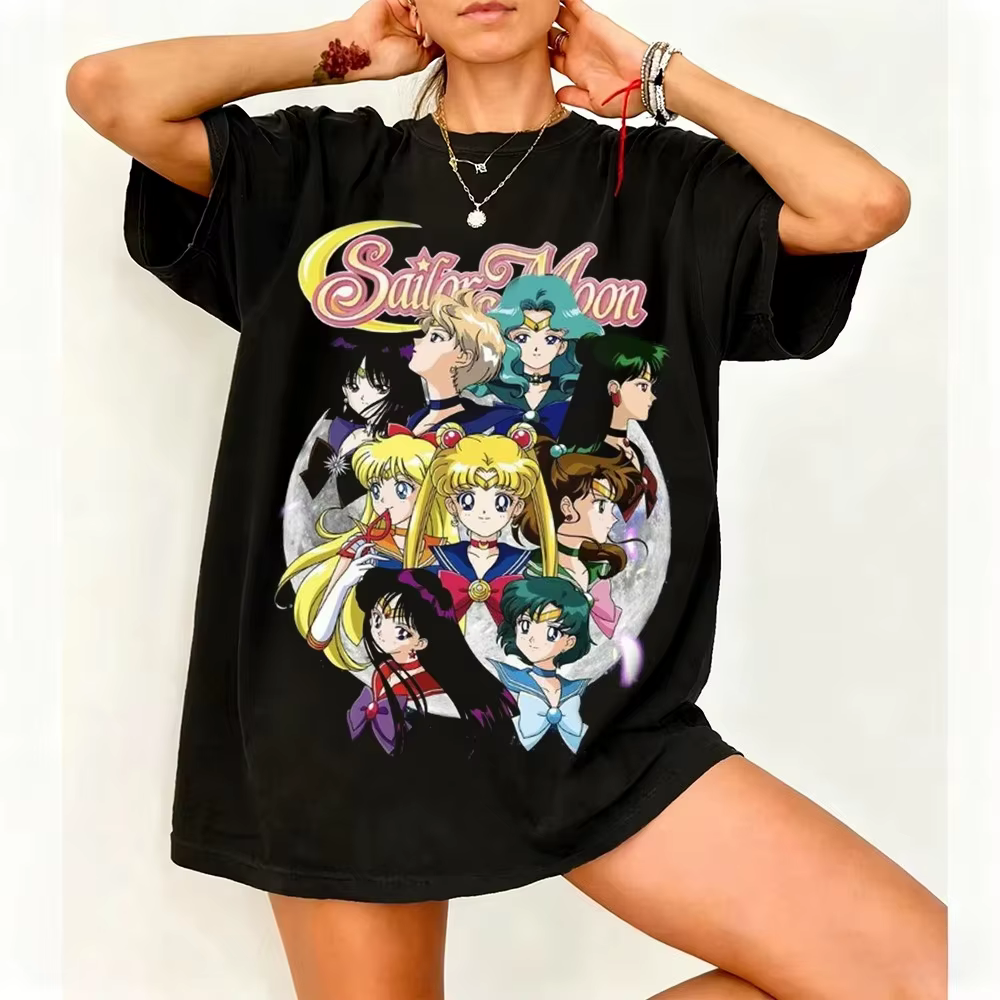 T-shirt graphique rétro Sailor Moon années 90, style anime, en coton, pour homme et femme, streetwea