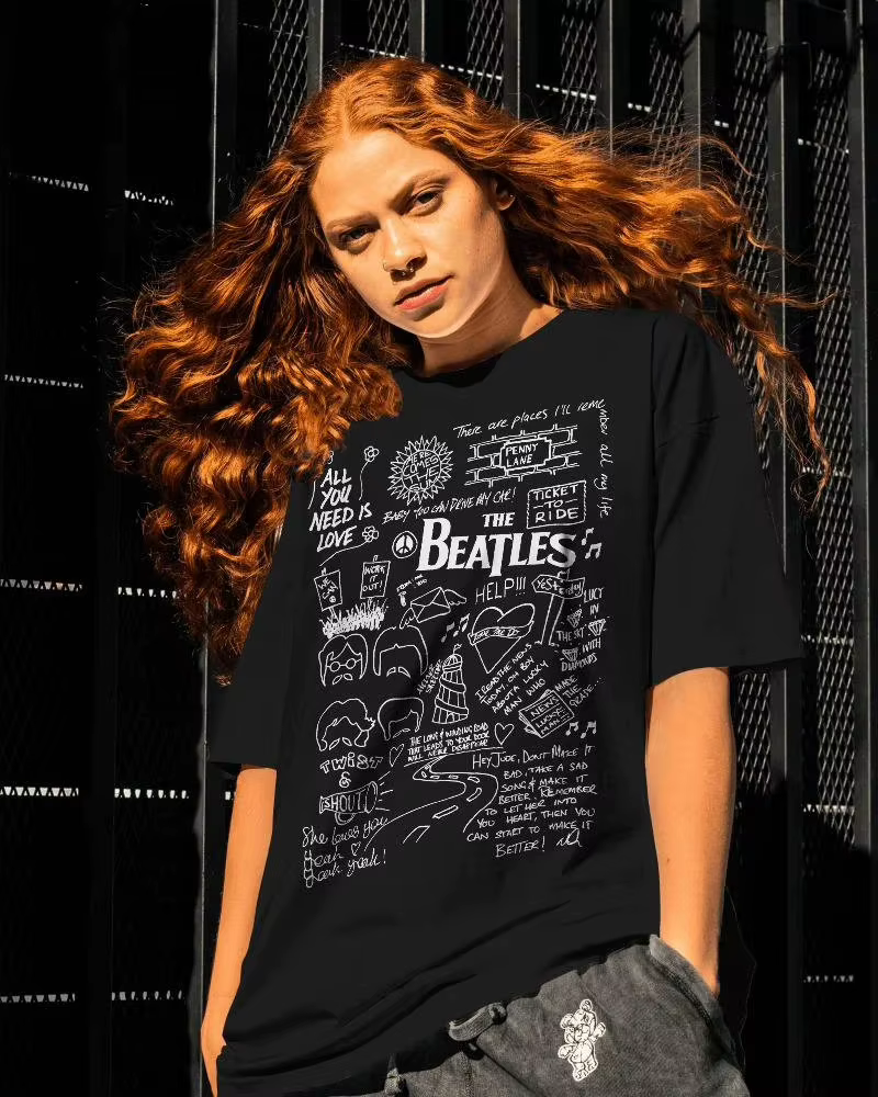 T-shirt The Beatles : T-shirts unisexes en mélange de coton, t-shirt ample et respirant pour hommes 