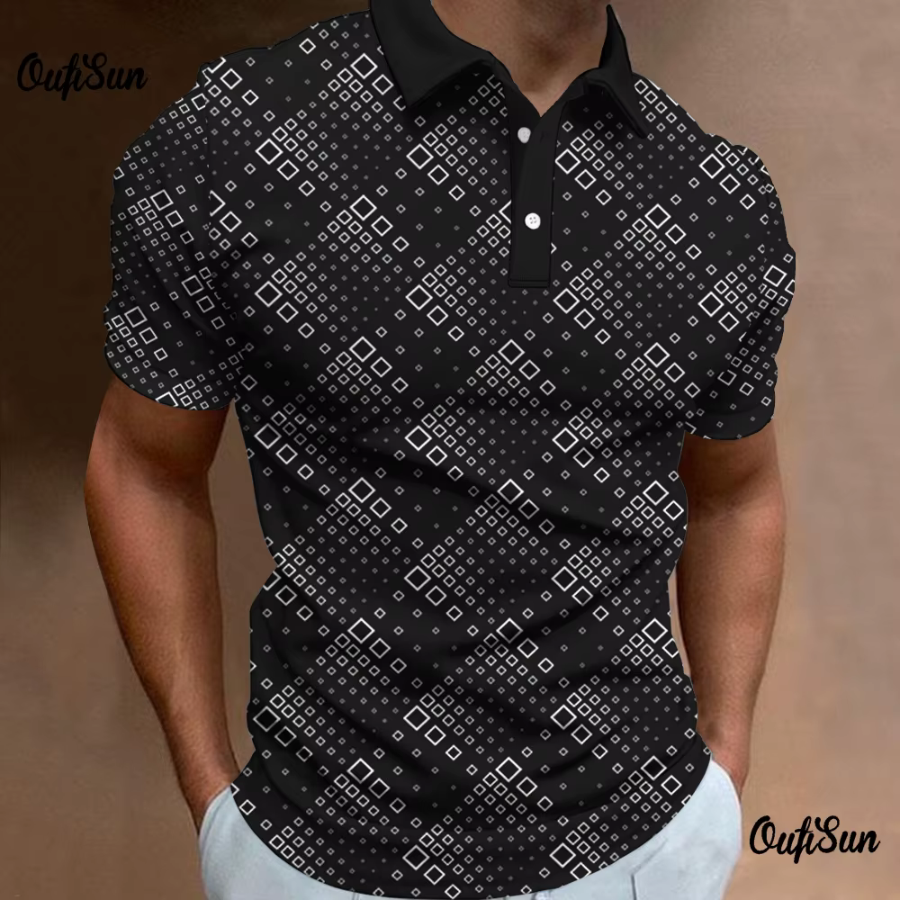 Polo pour homme tendance, imprimé 3D abstrait en maille, haut de gamme, coupe ample, style golf, swe