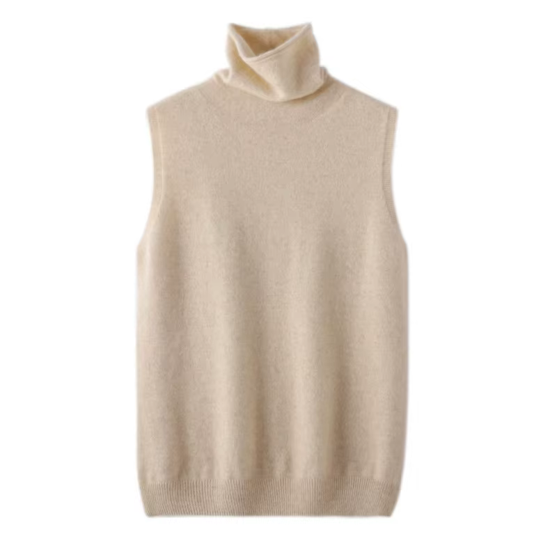Femmes laine mérinos sans manches pulls col roulé pull gilet laine tricots printemps automne hiver m