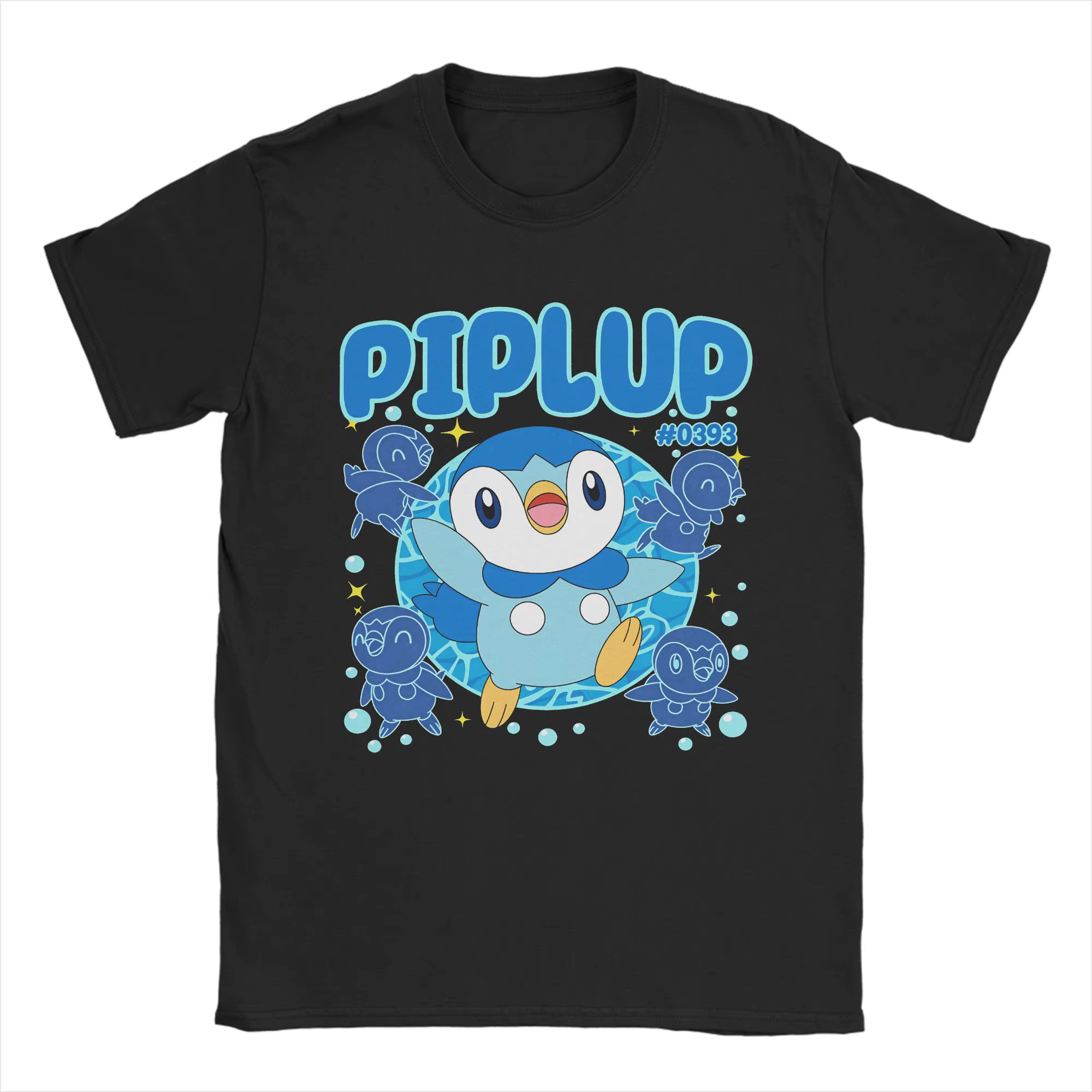 T-shirt à manches courtes pour hommes, col rond, en pur coton, imprimé, Pokemon Piplup