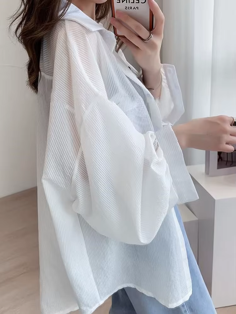 Jmprs coréen Sexy femmes Transparent rayé chemise surdimensionné ample à manches longues coréen rési