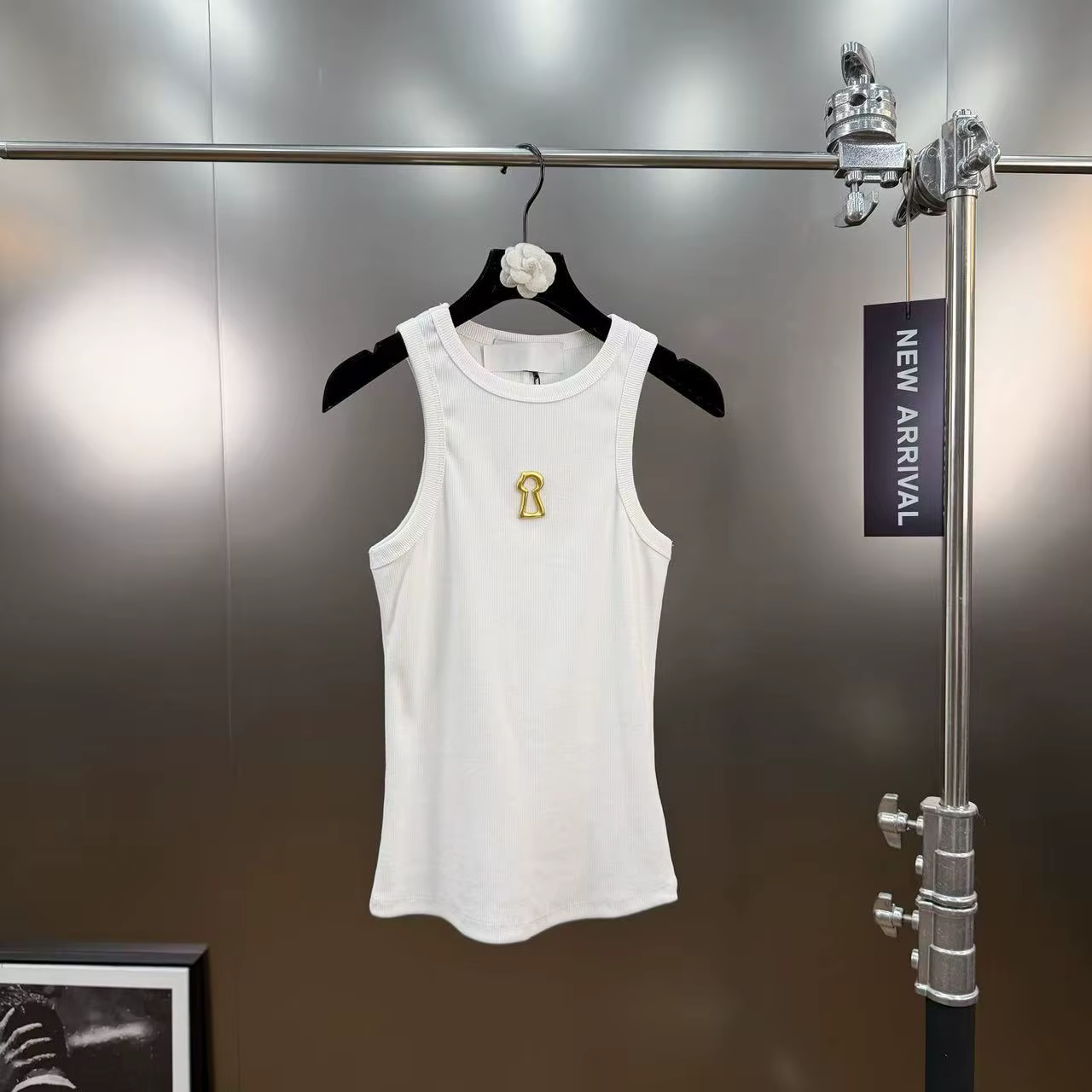 Débardeur polyvalent en coton pour femmes, haut moulant, col rond, sans manches, fil décoratif en mé