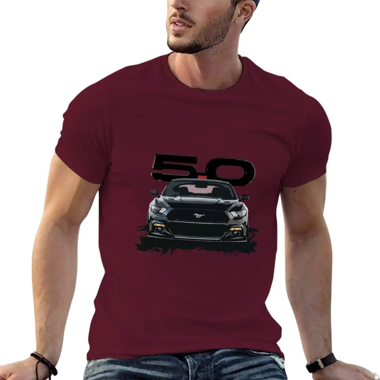T-Shirt Mustang S550 Noir pour Homme, Vêtement Style Hip Hélicoptère, Vintage, Uni