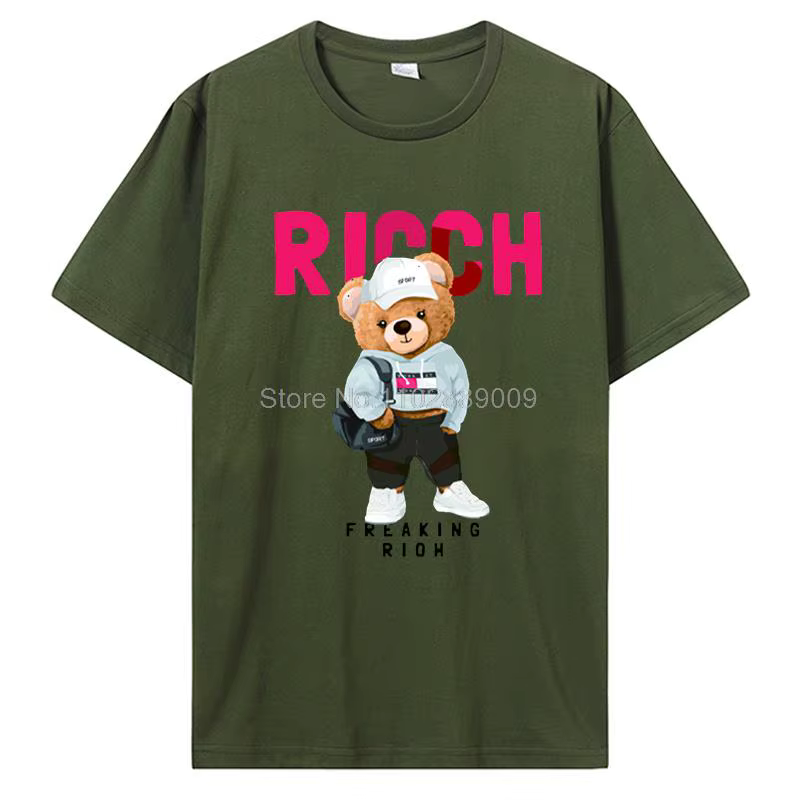 T-shirt imprimé ours en peluche à manches courtes pour hommes et femmes, t-shirt de jeu de badminton