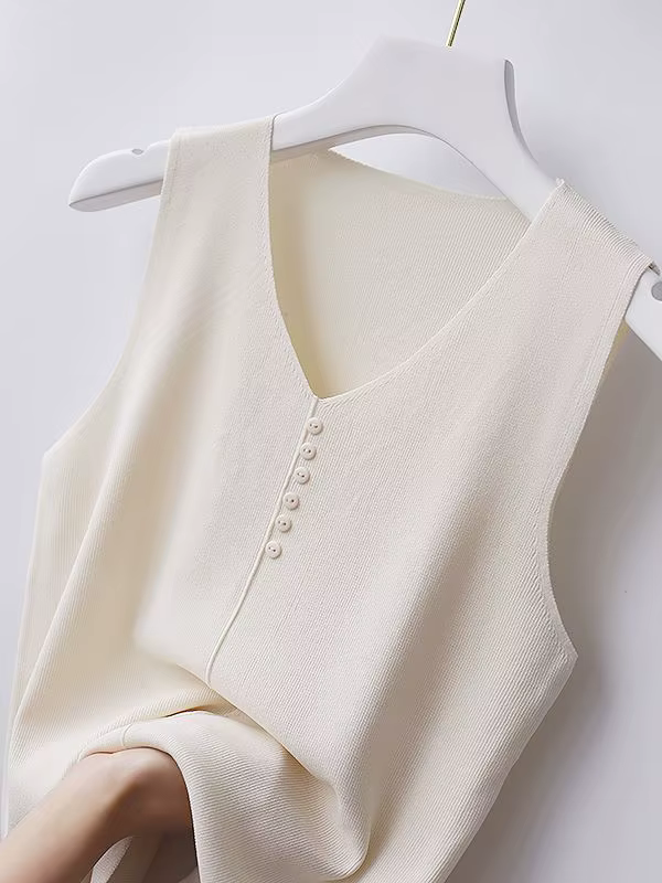 Débardeurs en tricot pour femmes, hauts décontractés fins sans manches, col en V, couleur unie, nouv