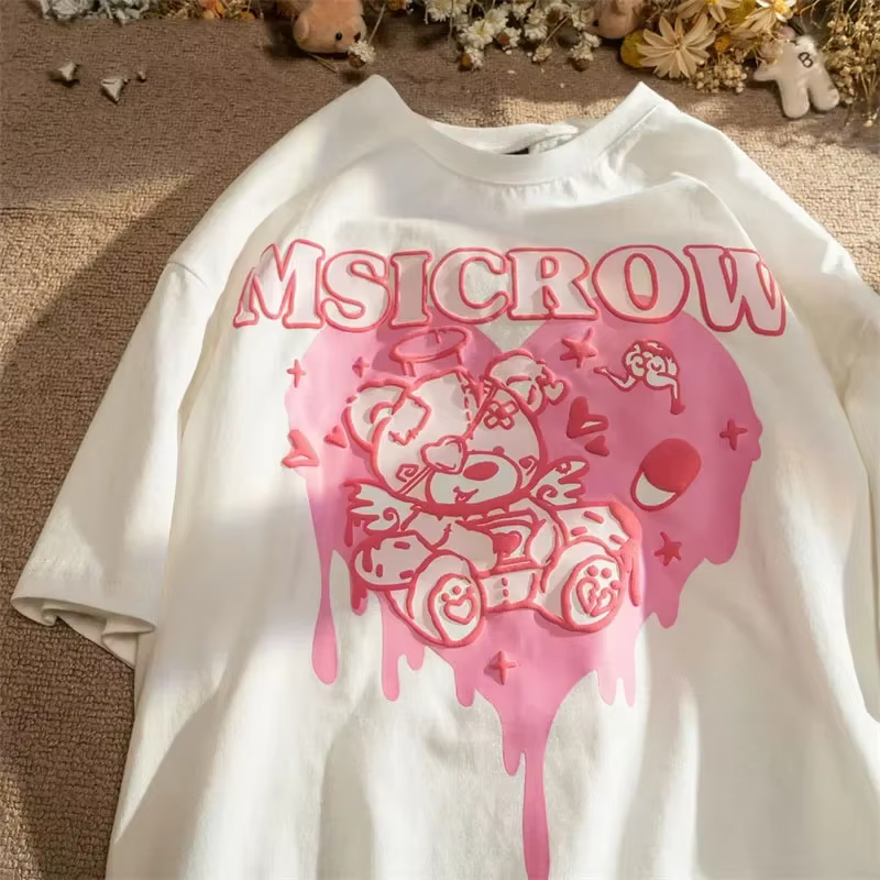 Kawaii femmes T-Shirt coréen rose amour ours imprimé à manches courtes T-Shirt femme Harajuku T-Shir