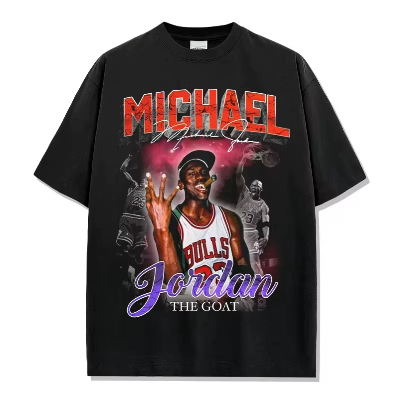 T-shirt graphique rétro Michael Jordan The GOAT, col rond, coton vieilli, style Y2K, pour les fans d