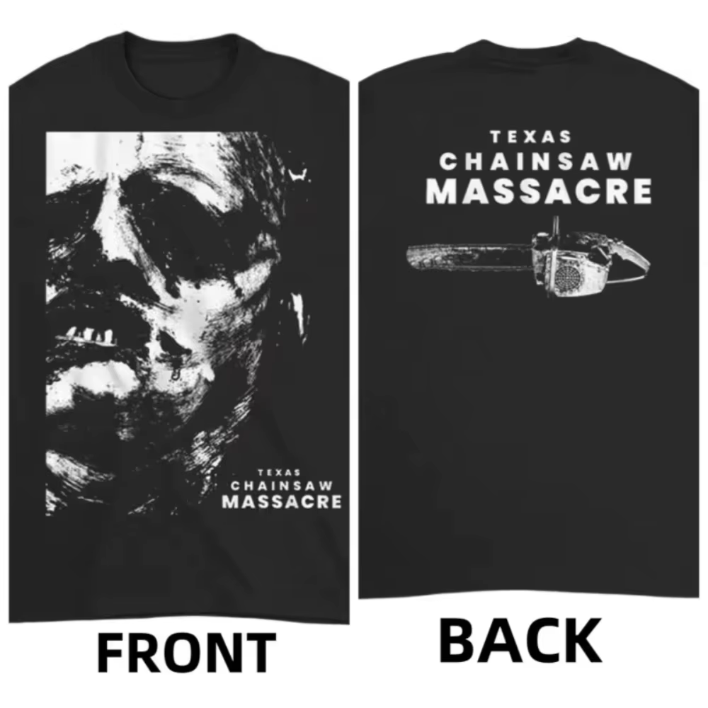 Texas Chainsaw Massacre T-shirt imprimé graphique col rond coupe ample à la mode et à la mode coton