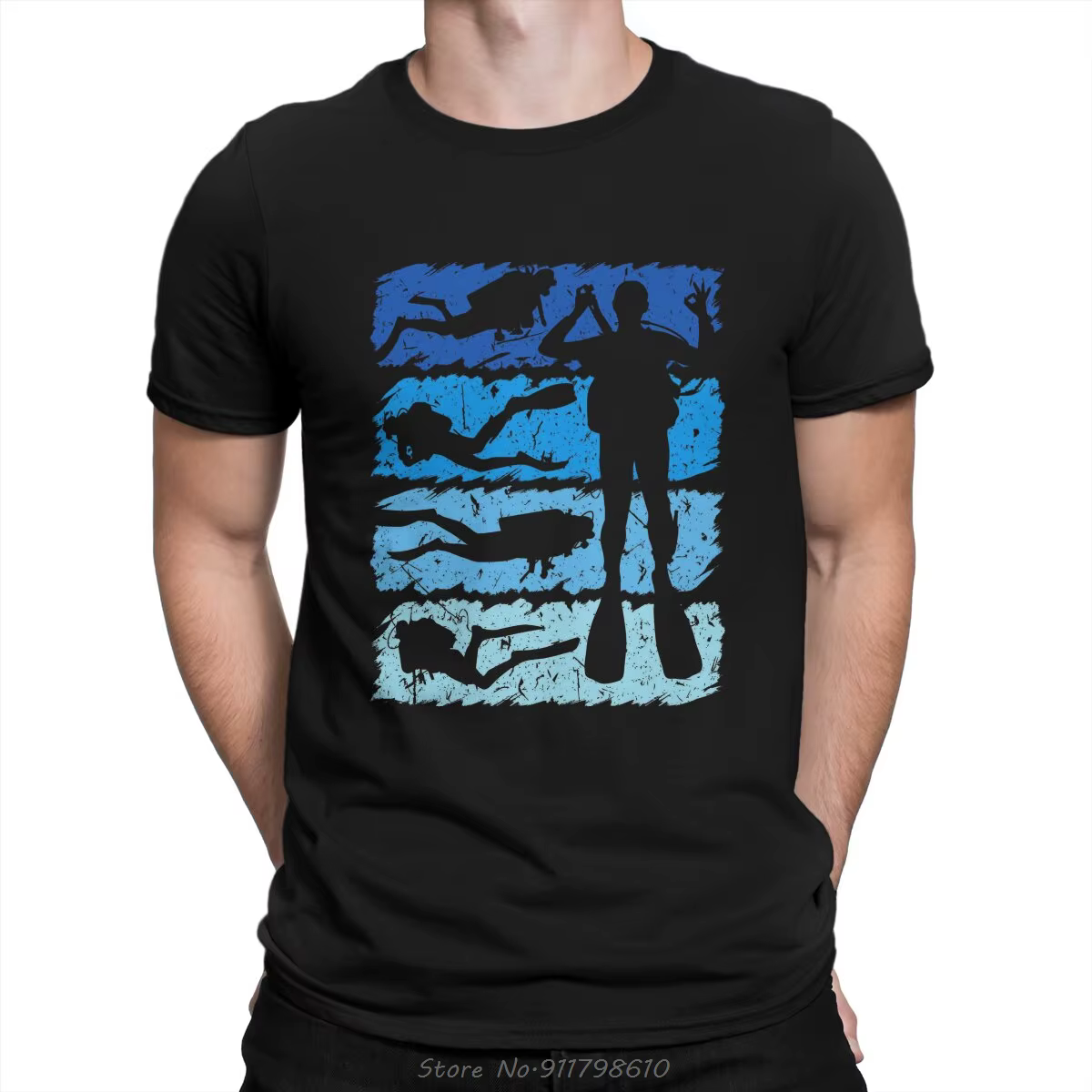T-Shirt Unisexe de Plongée Sous-Marine en Coton à Col Rond, Vêtement de Fitness Créatif, Streetwear