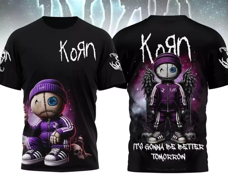 Nouveau T-shirt imprimé en 3D du groupe Korn 2026 pour hommes et femmes, tendance et décontracté, ca
