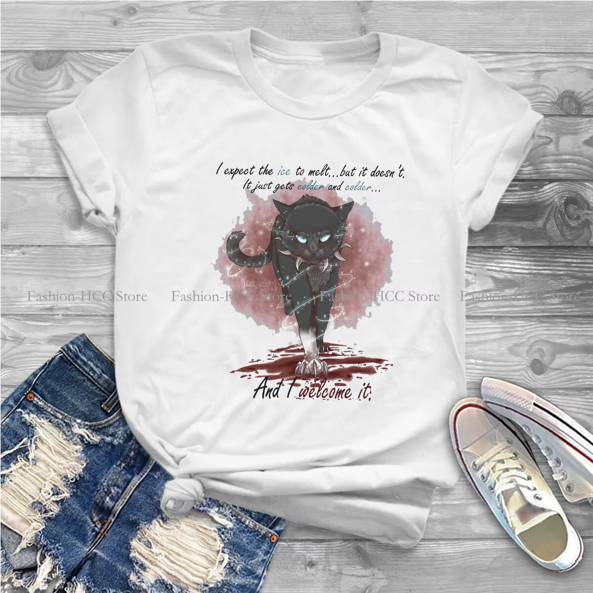 Meme chats animé petit Docile guerriers chaton décontracté Polyester t-shirt impression Streetwear t