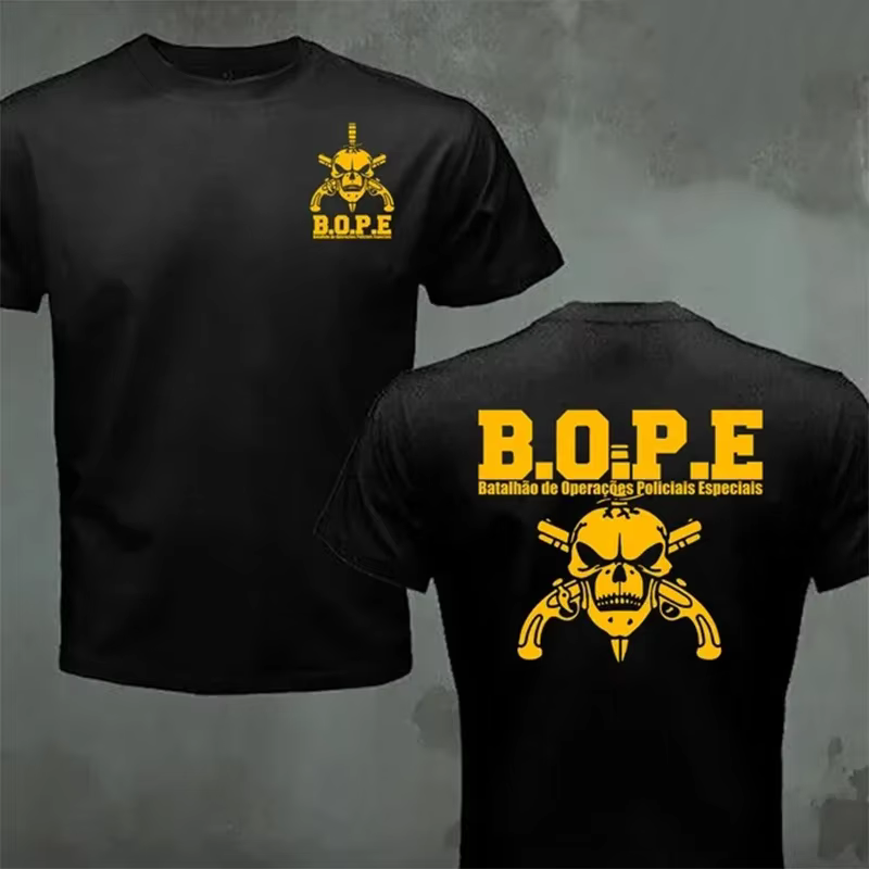 Brésil BOPE Elite Force Spéciale T-shirt Noir Beige Blanc Coton O-cou D'été À Manches Courtes Décont
