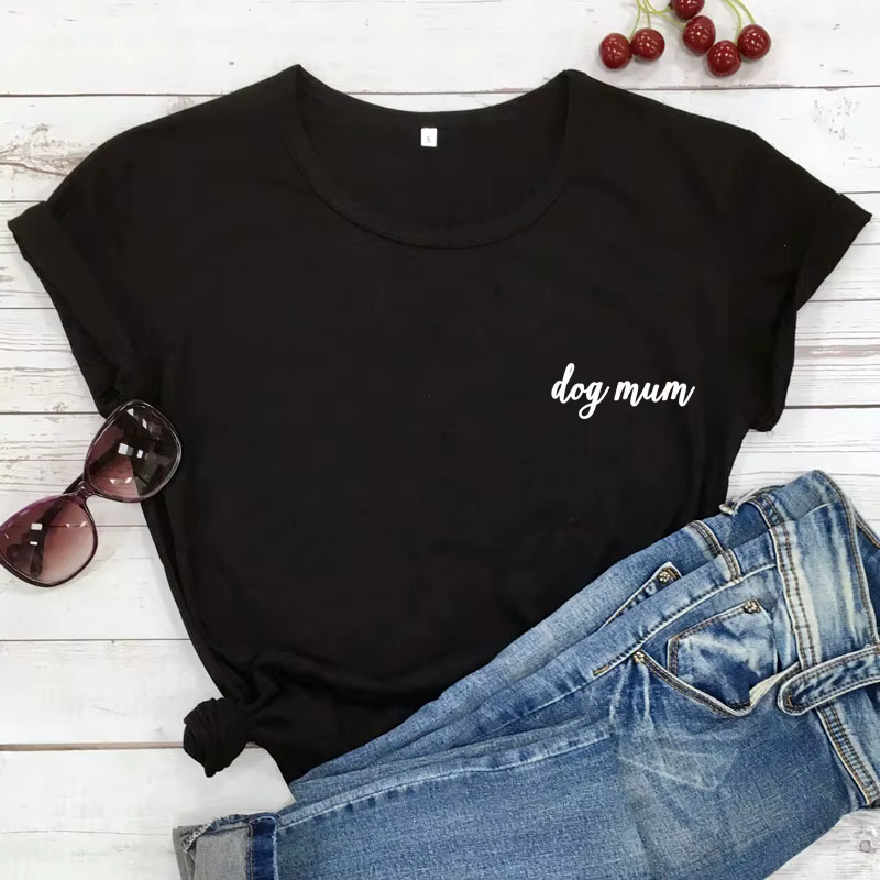 T-shirt de poche à manches courtes pour femme, chemise scopique pour maman et chien, haut mignon