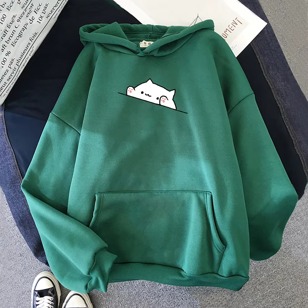 Sweat à capuche pour hommes, pull ample, décontracté, imprimé de chat de dessin animé, mode, Style c