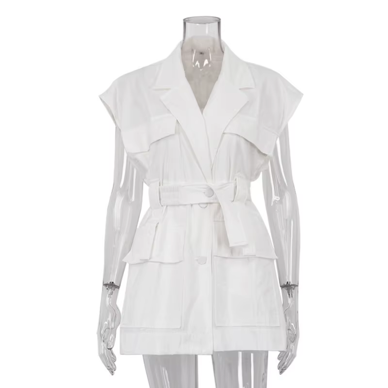 Gilet pour femmes habillé sans manches Blazer automne été poche gilet hauts ceinture affaires décont