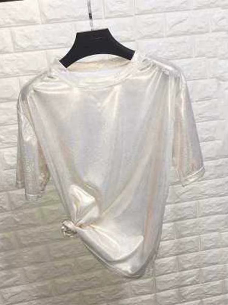 Été femme hauts brillant ample à manches courtes t-shirt sexy club esthétique harajuku femmes élégan