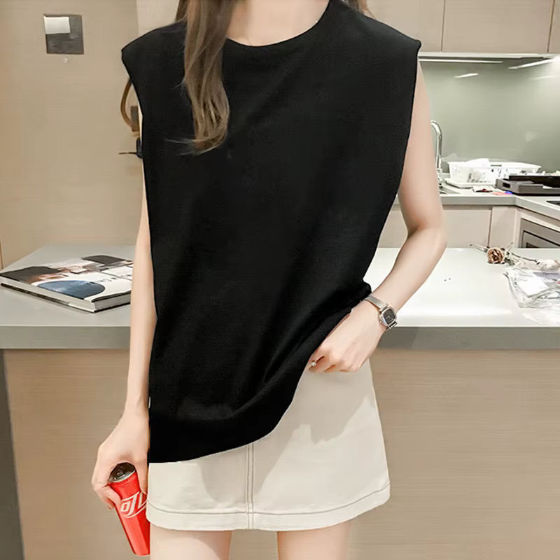 T-shirt sans manches blanc pour femme, coupe ample, nouvelle mode estivale, débardeur noir, vêtement
