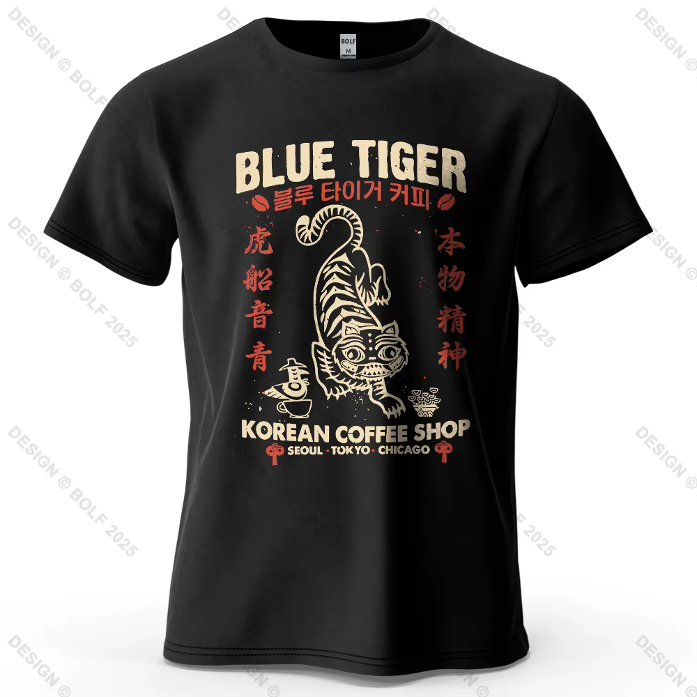 TIGRE BLUE T-Shirt homme imprimé tendance 100% coton surdimensionné graphique culturel t-shirts pour
