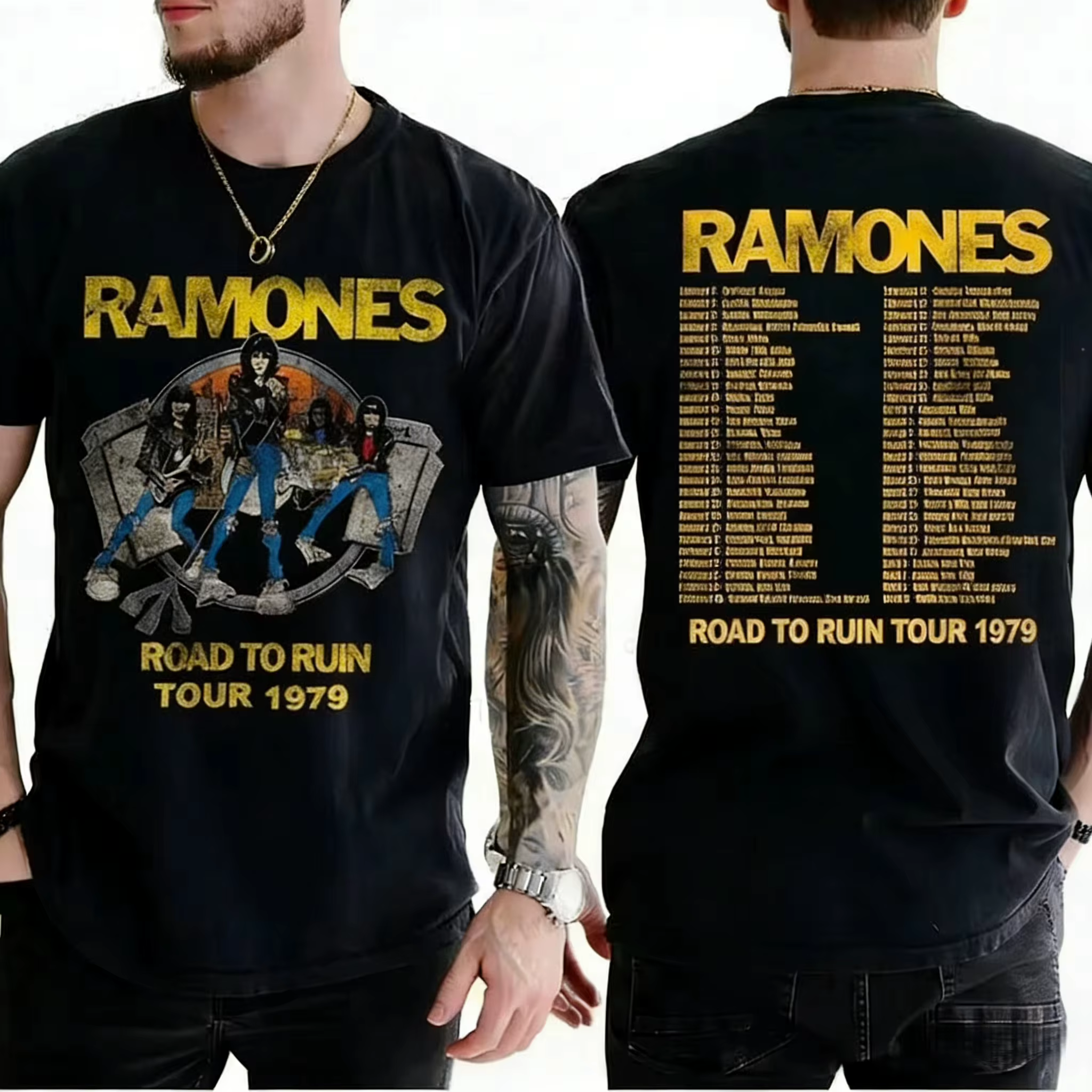 T-shirt décontracté rétro à manches courtes pour homme, style punk Ramones, collection été 2026, le