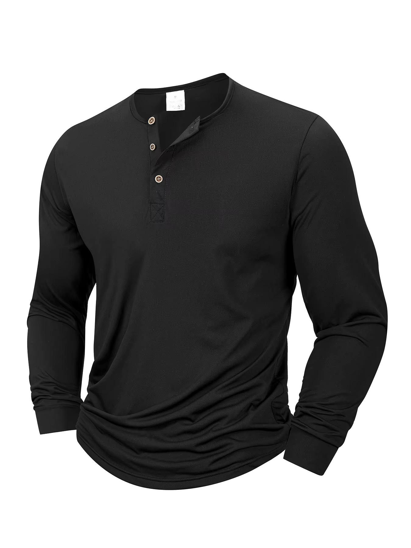 T-shirt à manches longues pour hommes, col Henley, bouton, couleur unie, T-Shirt de sport décontract