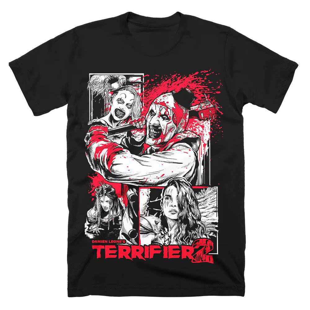 T-shirt Terrifier, film d'horreur, merch Halloween, t-shirt en coton noir avec motif graphique, styl