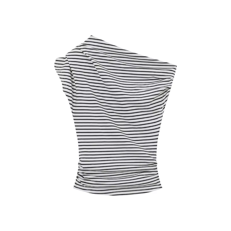 Slim Fit rayé épaule inclinée T-Shirts femmes été Chic taille cintrée en plein air Bared coréen Sle 