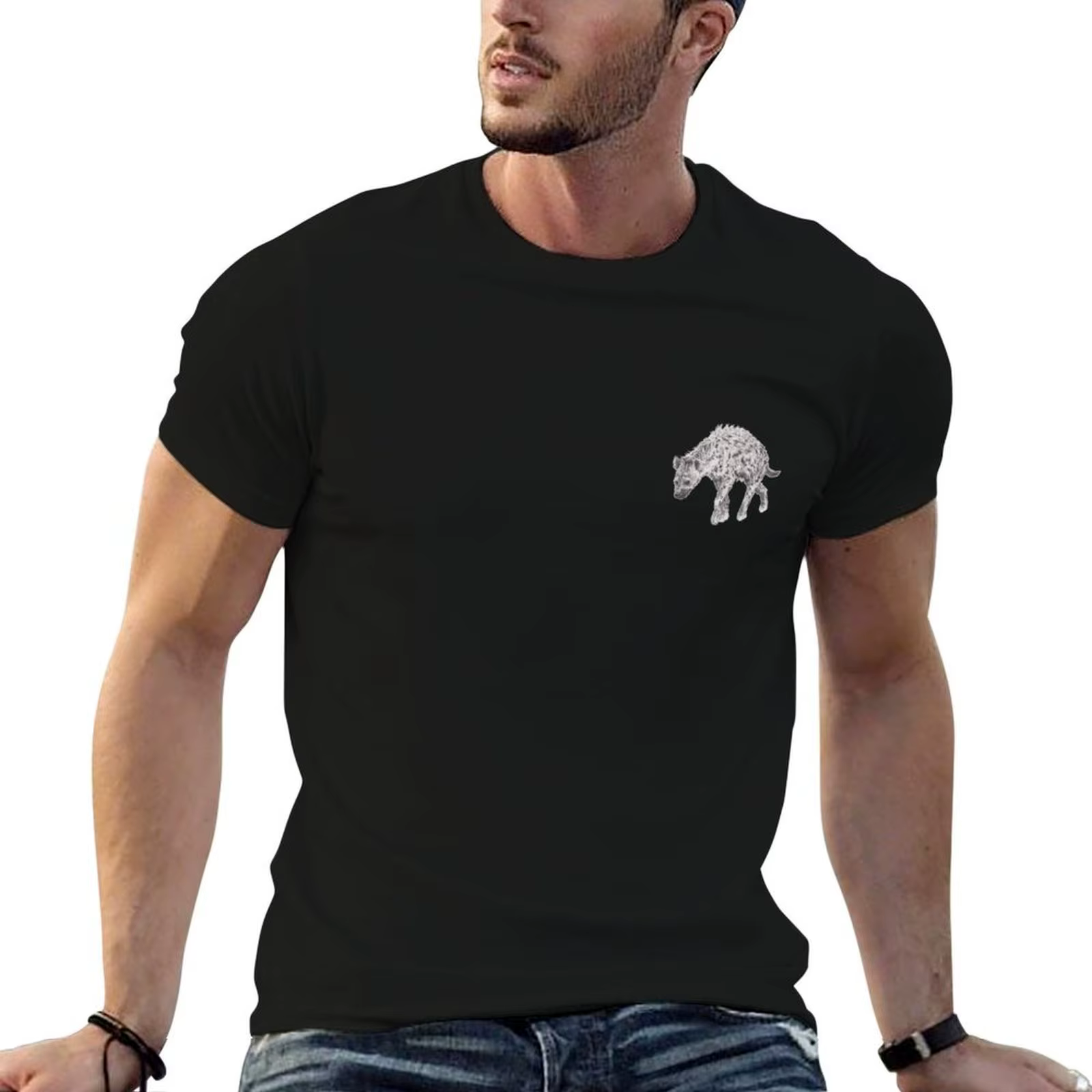 T-shirt avec impression de hyaène (version petit format), t-shirts amusants, t-shirts imprimés humor