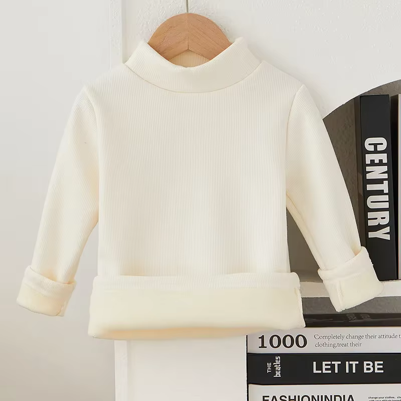 T-shirt à manches longues pour enfants, col mi-haut, couleur unie, haut polyvalent et élégant pour l