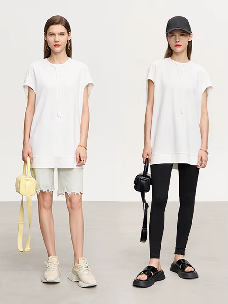 AMII-T-shirt minimaliste à manches courtes pour femme, décontracté, de couleur unie, 2023, été, 1234