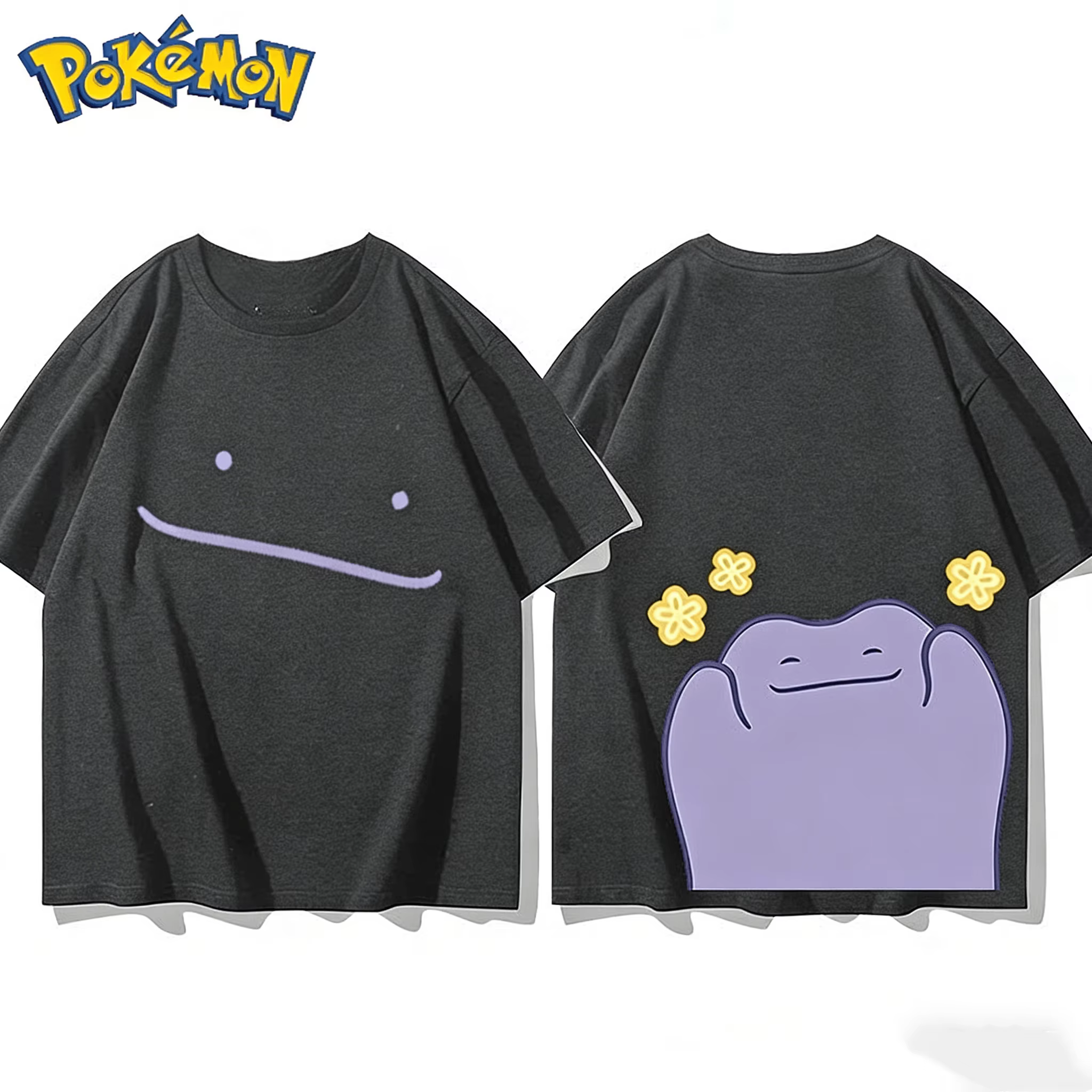 T-shirt imprimé Pok É Mon sur le devant et le dos, t-shirt d'été décontracté en coton pour hommes et