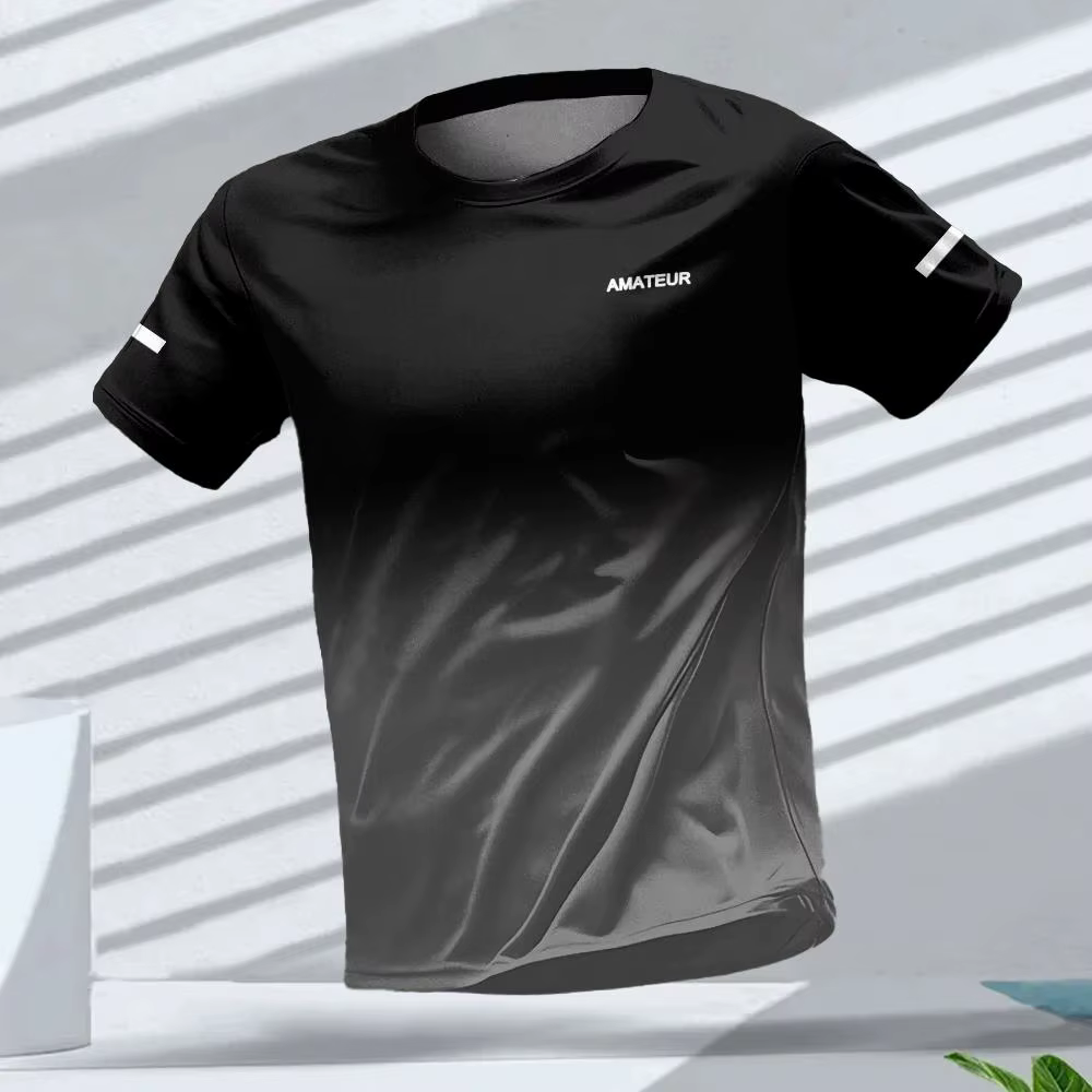 T-shirt pour hommes Sports de plein air T-shirts de course motif dégradé imprimé T-shirt confortable