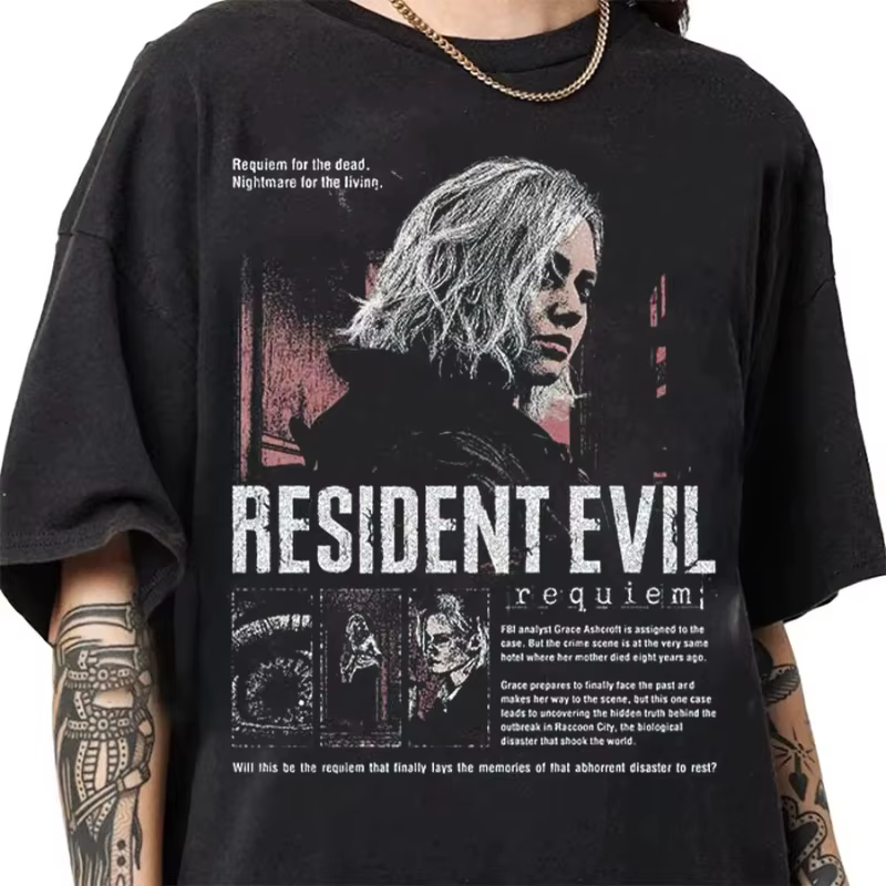 T-shirt à thème du jeu Resident Evil Requiem pour hommes, en coton, décontracté, adapté aux hommes e