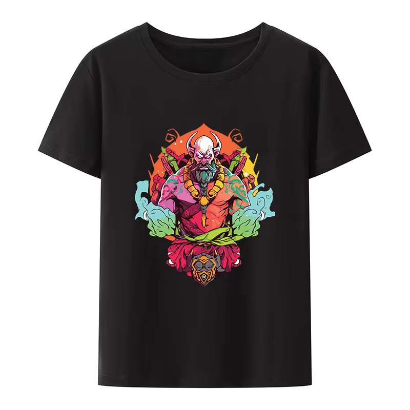 T-shirt manches courtes homme, estival et tendance, avec illustration de guerrier artistique, imprim