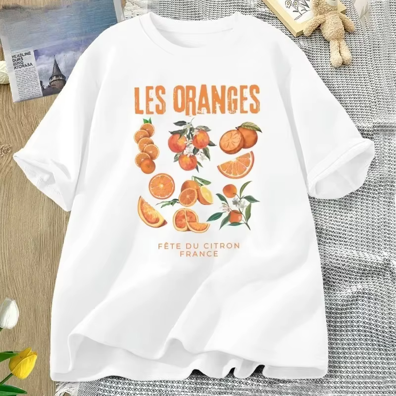 T-shirt vintage orange à motif graphique de fruits, esthétique citrique pour les gourmands, vêtement