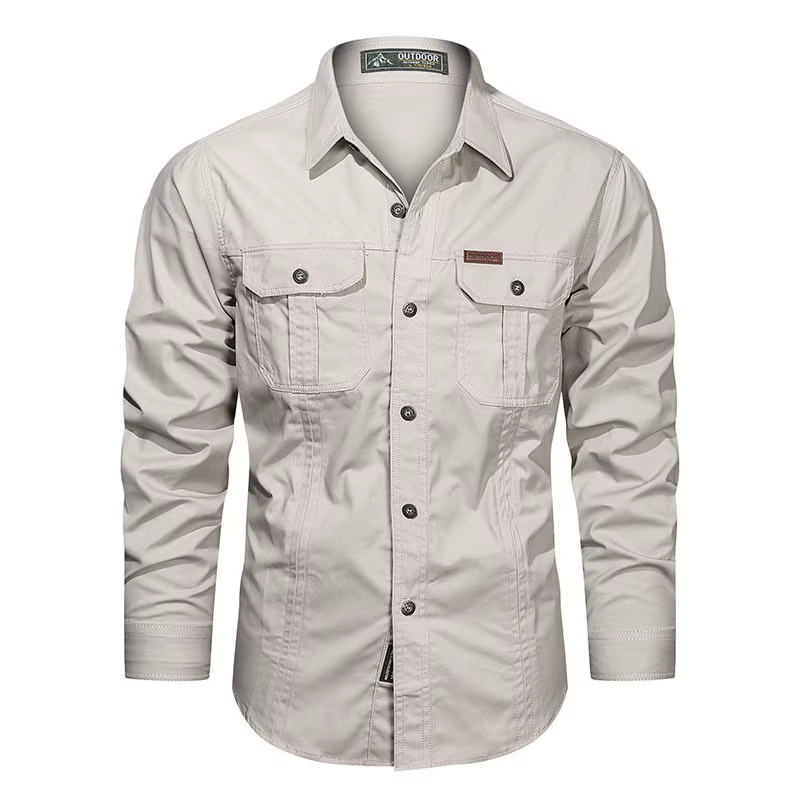 Chemises en coton décontractées à manches longues pour hommes, haute qualité, multi-poches, surchemi