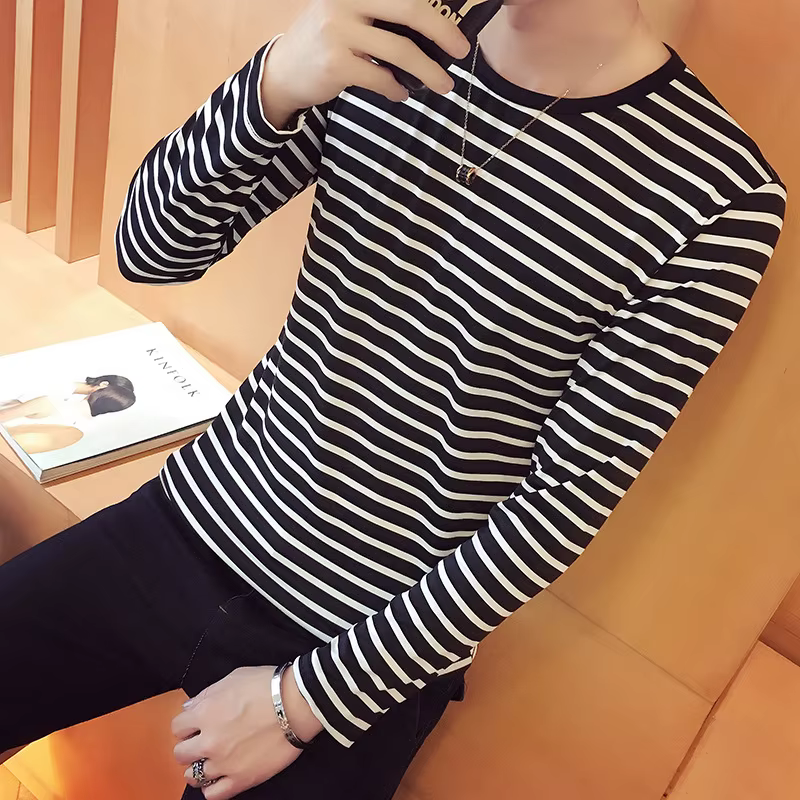 T-shirt Rayé à Manches sulfpour Homme, Pull Noir et Blanc, Chemise de Base Décontractée, Maillot de 