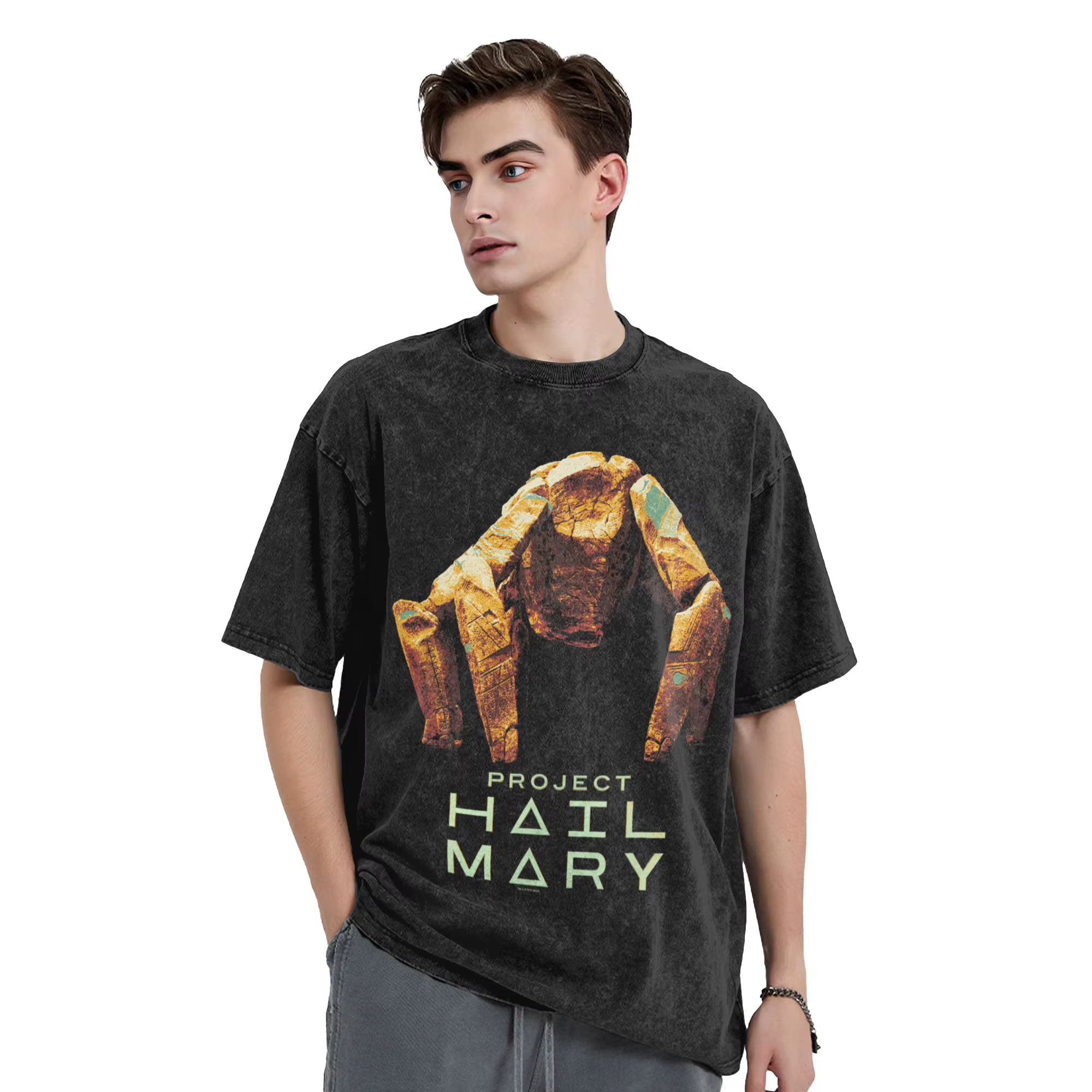 Men Project Hail Mary Rocky The Alien Distressed Portrait T-shirts, vêtements de plage, t-shirt