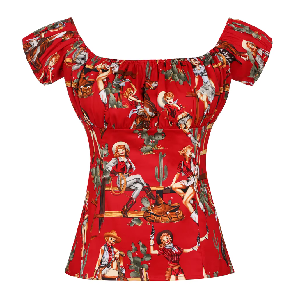 SISHION 2026 T-shirts vintage en coton imprimé pour femmes années 50 60 WS0004 Rockabilly Col en V C
