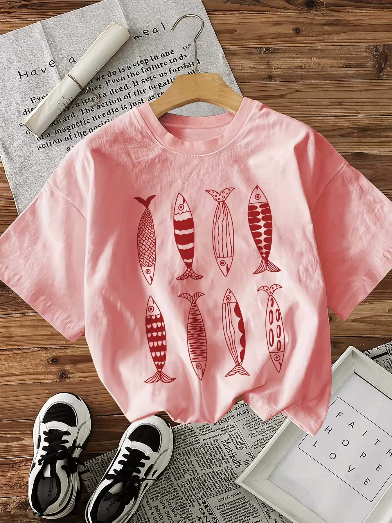 T-Shirt poisson drôle 100% coton pour femmes, décontracté, Design imprimé poisson, manches courtes,