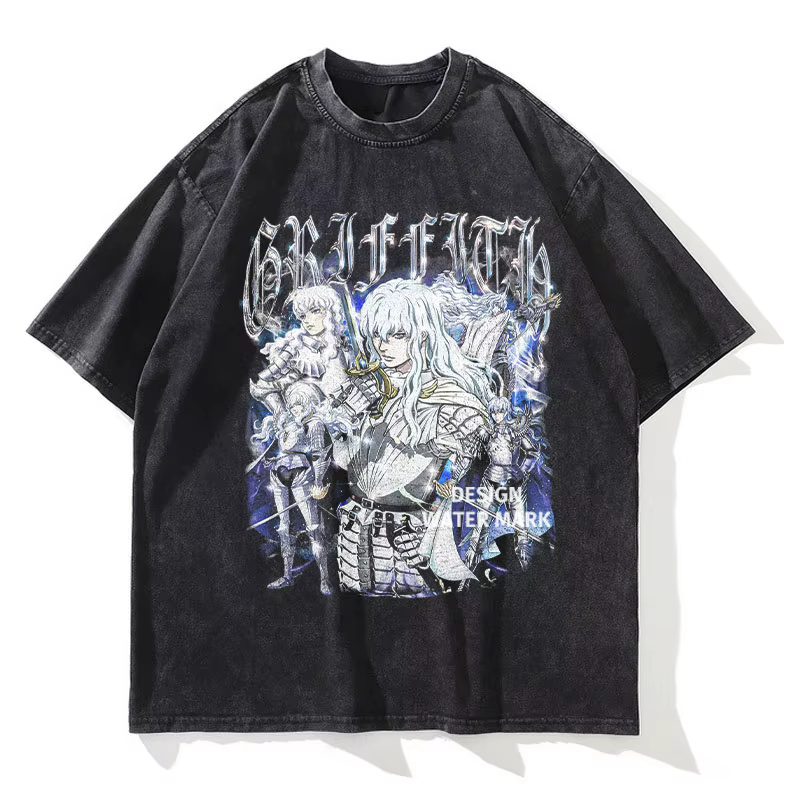Anime Berserk t-shirt Guts Griffith Vintage lavé T-shirts Streetwear Manga hauts T-shirts hommes fil