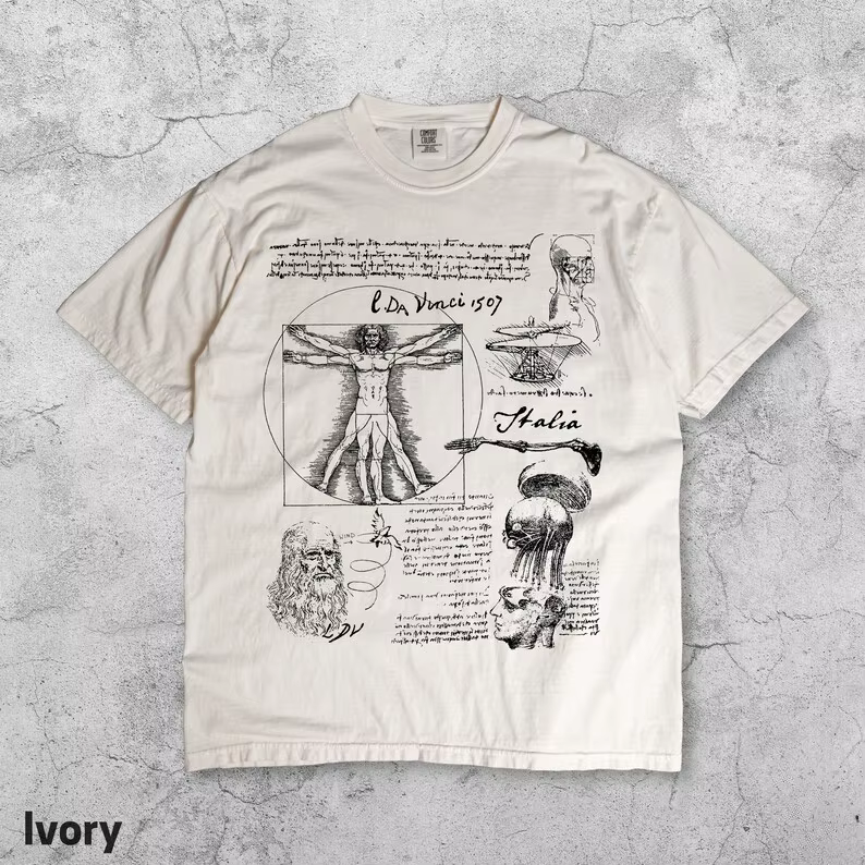 Da Vinci Vitruve homme Vintage T-shirt croquis anatomique Art Vintage italien Renaissance peinture i