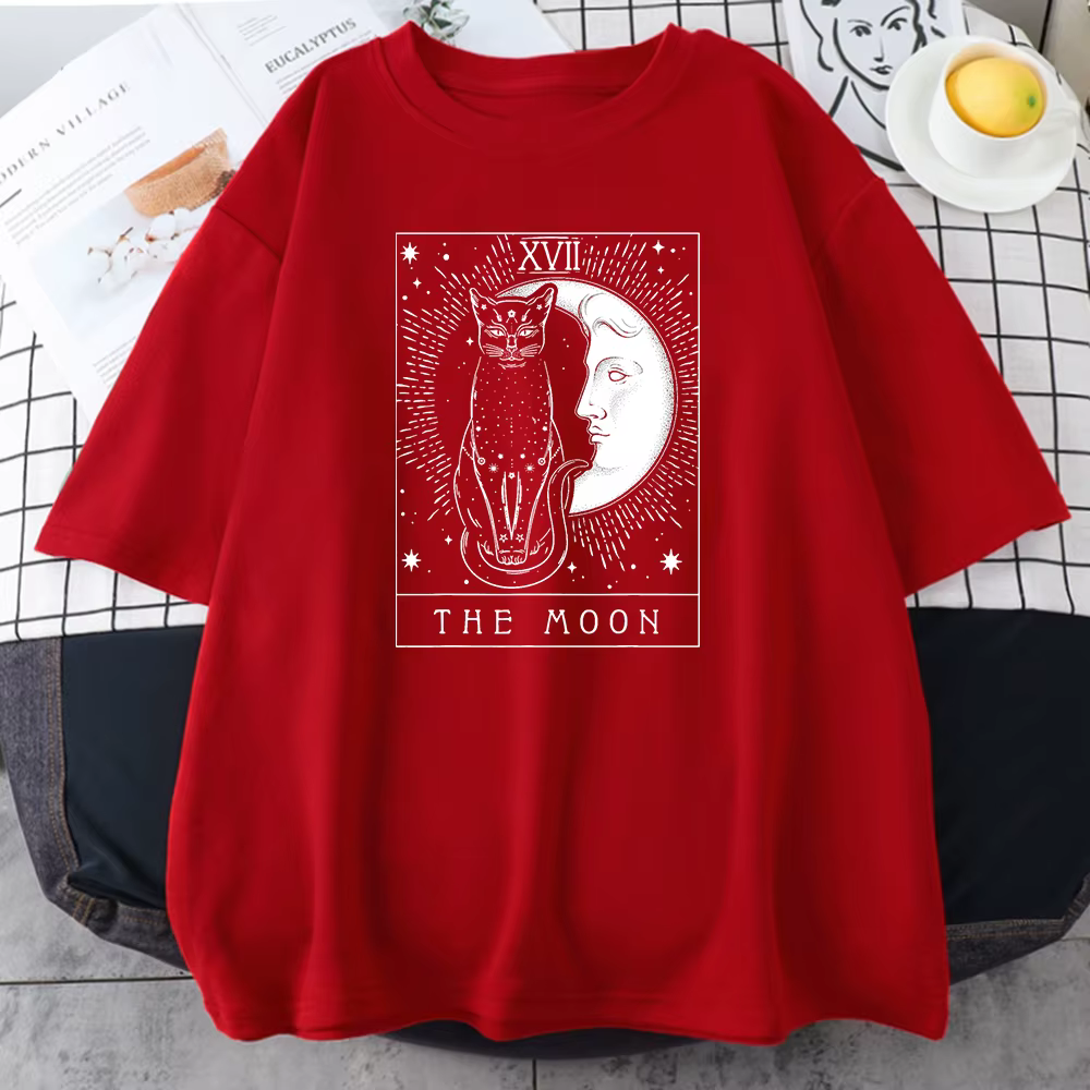 Lune et chat graphique imprimé T-shirts pour femmes Vintage vêtements minces Harajuku T-shirt respir