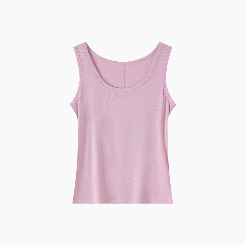 Débardeur Femme Col U en Mélange Tencel et Laine, Coupe Slim, Sans Manches, Couleur Unie, pour Super