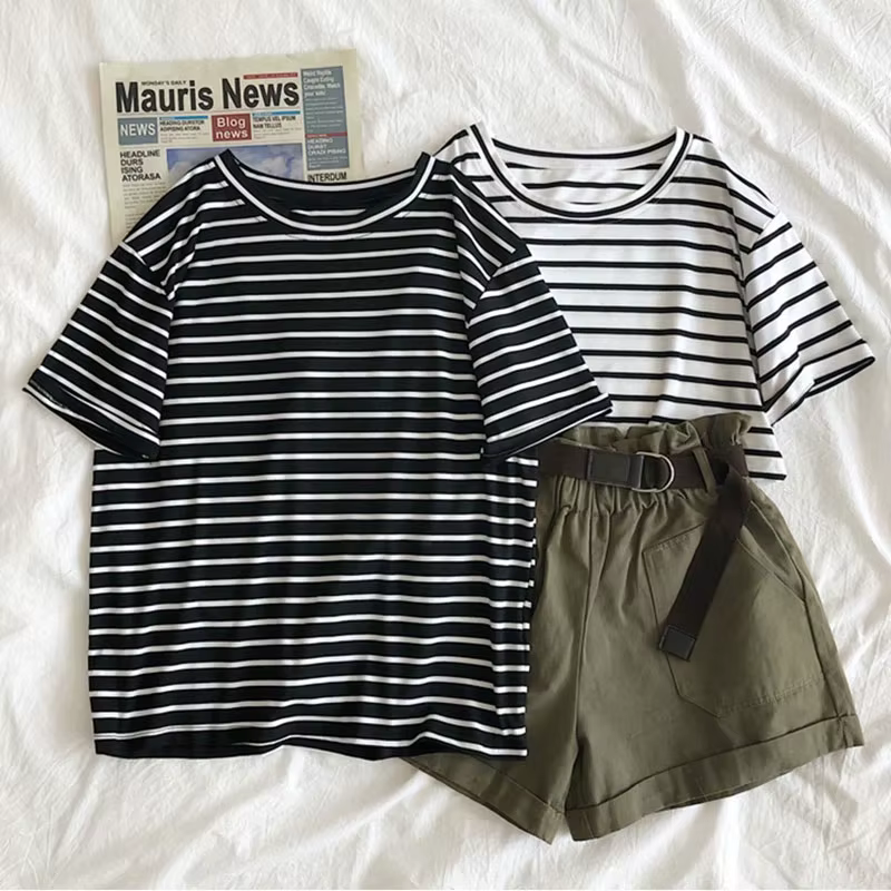 T-shirt manches courtes col rond femme, décontracté, à la mode, coréen, Harajuku