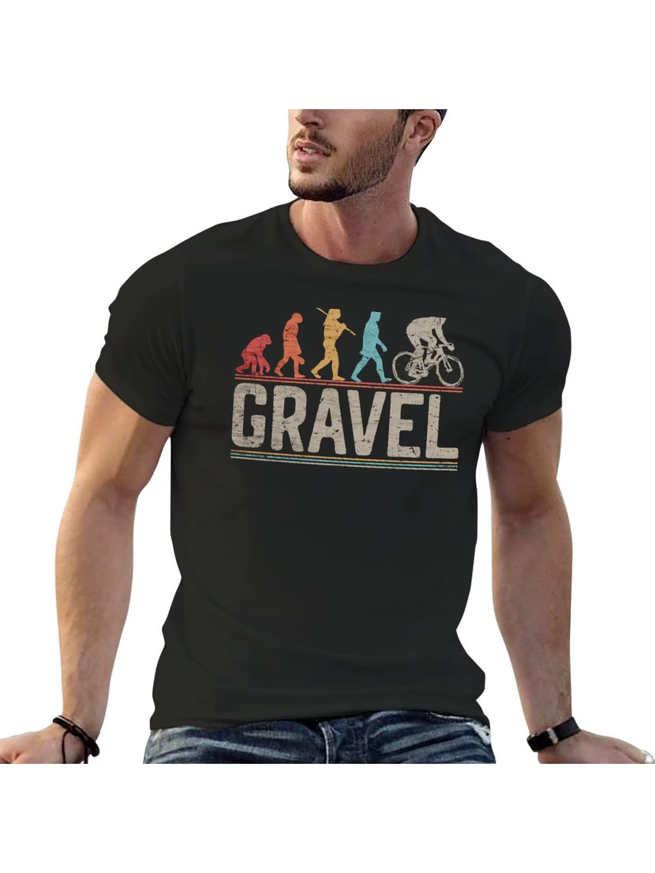 T-shirt graphique vintage pour homme, motif « Evolution of Man » pour les amateurs de vélo, idéal po