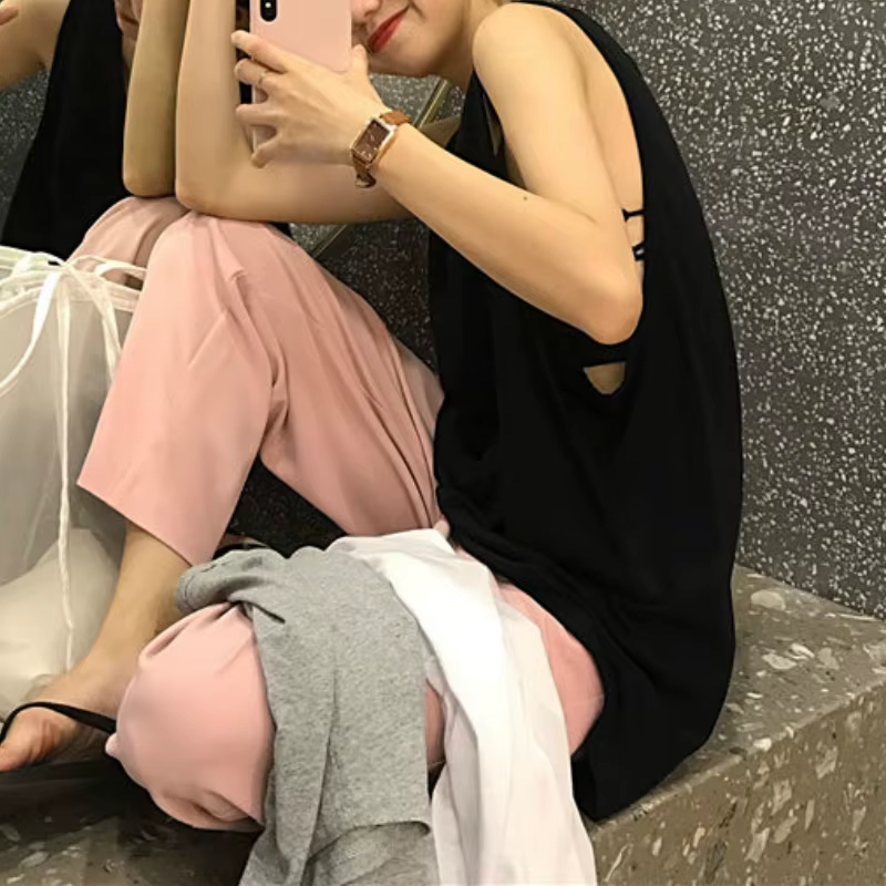 Débardeur Chic Coréen pour Femme, Couleur Unie, Simple, Basique, Assressenti, Fibres Précieuses, Dou