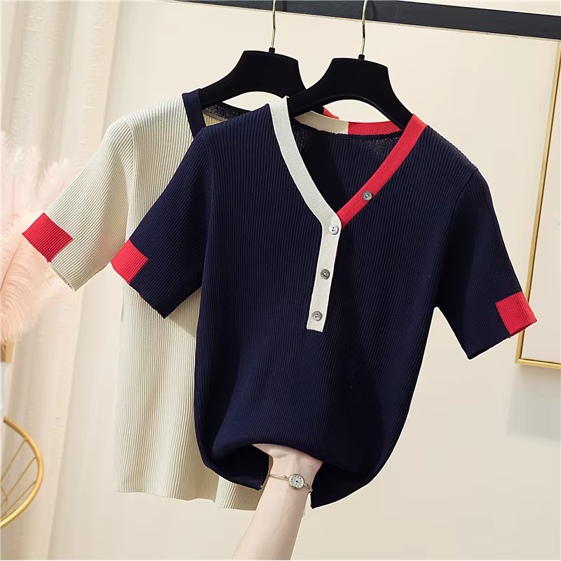T-shirt femme 2025 nouvel été pur haut en coton femmes col rond pull à manches courtes couleur pure 
