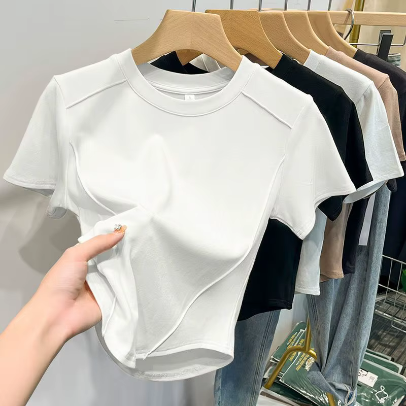 T-shirt manches courtes femme, blanc, en coton, polyvalent, Slim, Harajuku, haut court, tendance, ét
