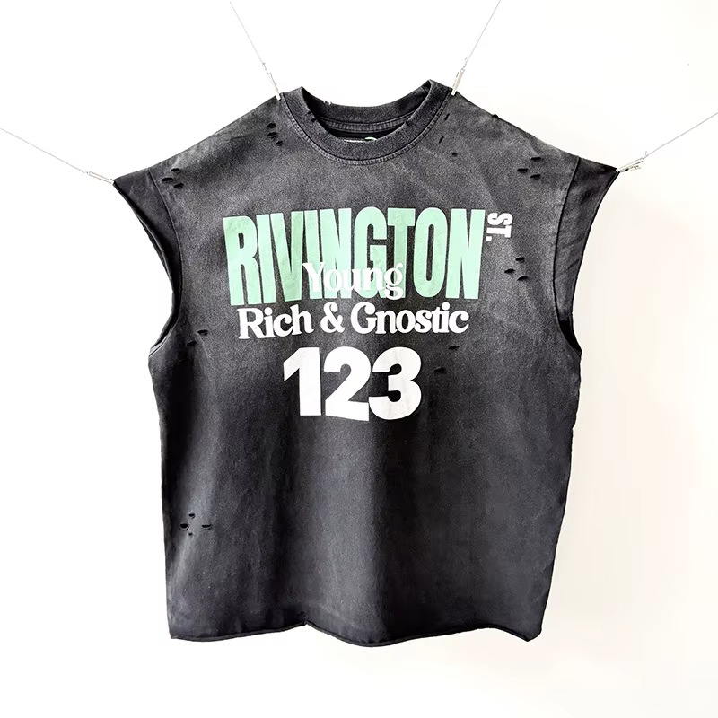 Haute qualité ample Vintage RRR123 manches coupées t-shirt hommes femme hauts à la mode t-shirt lavé
